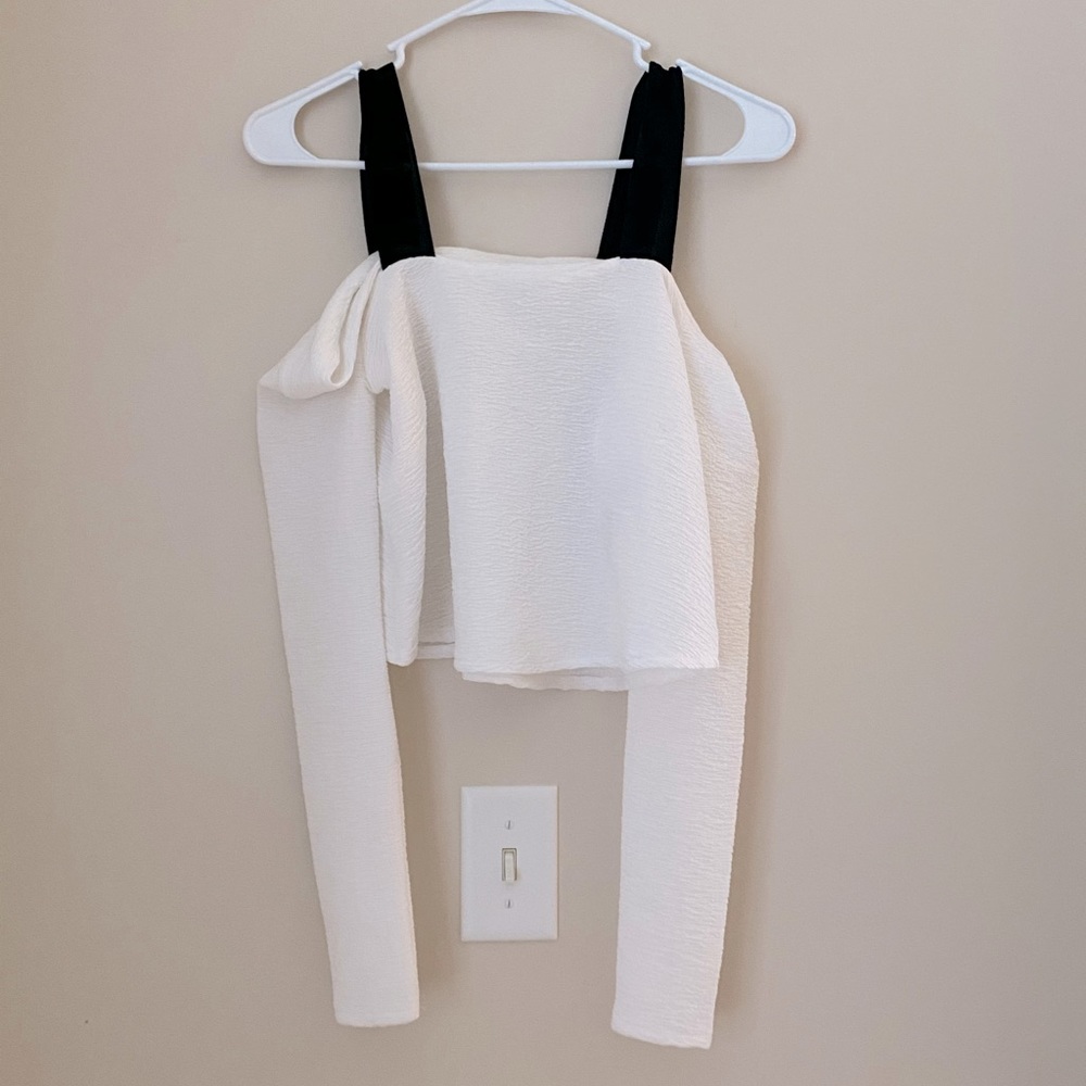 Zara | white wrinkled effect, textured off shoulder top